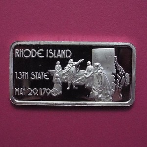 1974 RHODE ISLAND 1 Oz Silver Art Bar - 13th State 1790 - Capital Providence