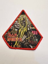 IRON MAIDEN, KILLERS, DIAMOND SHAPE, RED BORDER, 4X4 INCHES, WOVEN PATCH