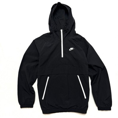 NIKE S Small Mens NSW Woven Hooded Anorak Jacket AR2212 Black Nylon Loose Fit