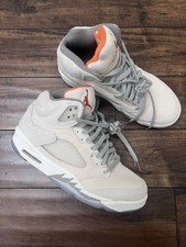 Air Jordan 5 Kids Mid Top Sneakers Gray/Orange Suede Lace-Up US 8