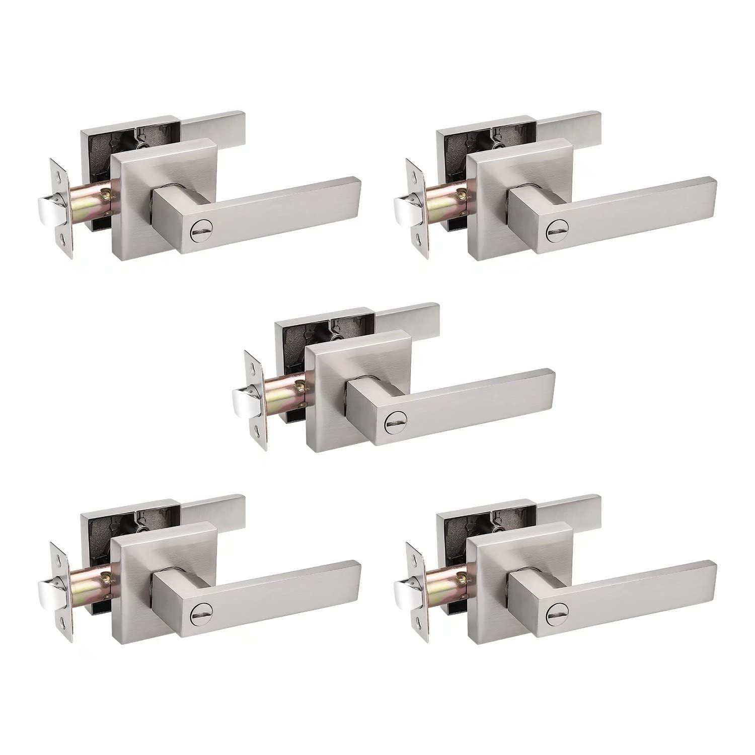 5 Pack Square Door Lever Privacy Door Lock Handleset Keyless Lockset Door Kno...