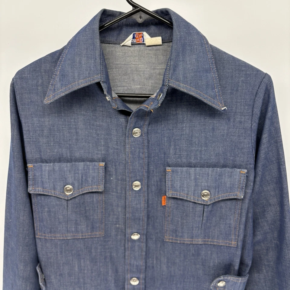 Chaqueta Levis Denim Tareas Años 70 De Colección Naranja Punta Cuello Western Snap Hombres S Foto 2 de 4