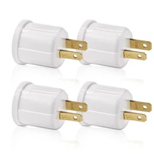 Outlet to Socket Adapter, Plug-in Light Socket, Convert 4-Pack, White Color
