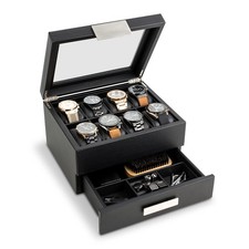 Glenor Co Watch Box with Valet Drawer for Men - 8 Slot Luxury Watch Case Disp...