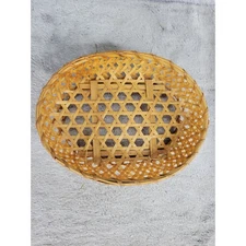 Vintage Woven Bamboo Basket Trinket Tray Small Oval Decorative Holder 5" x 4"