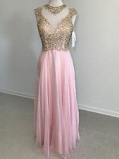 Cinderella Pink Gold Formal Gown with Beaded Bodice