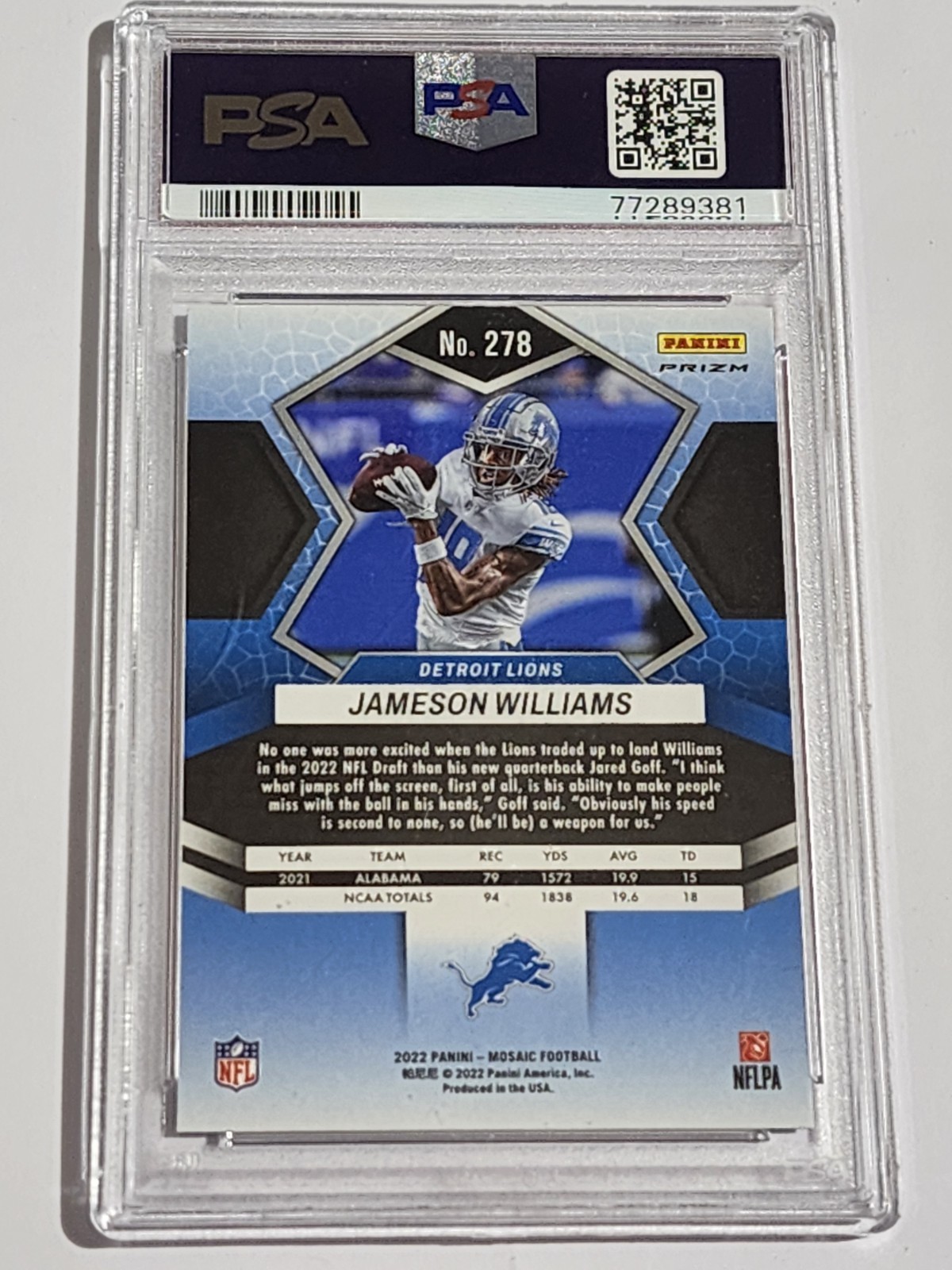 2022 Mosaic Jameson Williams Reactive Orange PSA 10 view 2