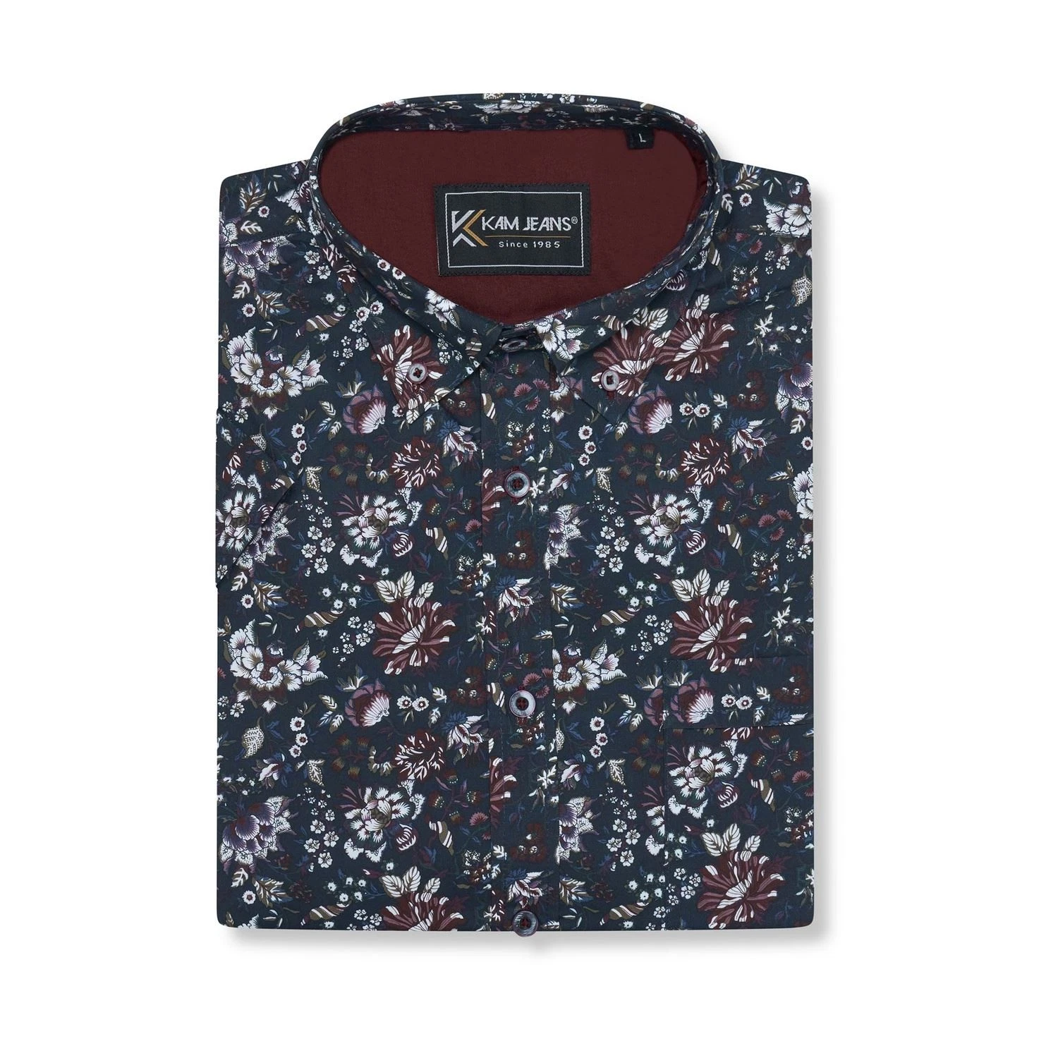 KAM Short Sleeve Floral Print Shirt For Men in Navy, 2XL-8XL