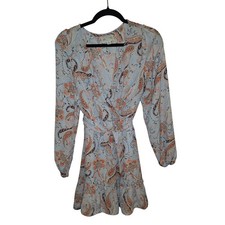 Jun And Ivy Dress Cross Front Floral Fairy Flutter Sz M abv knee soft periwinkle