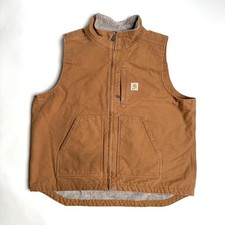 Carhartt Vest Mens XL Brown Loose Fit Sherpa Lined Canvas Workwear Insulated