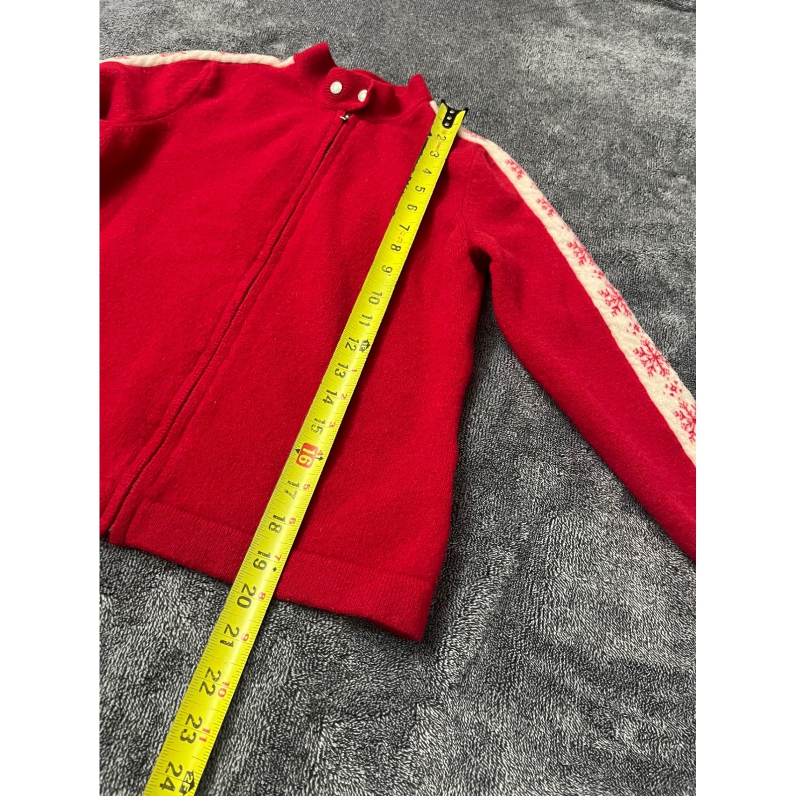 Vintage Ralph Lauren Red Lambswool Full Zip Snowflake Stripe Cardigan Sweater image 6