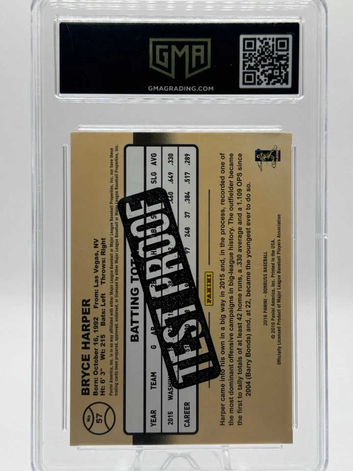 Bryce Harper 2016 Panini Donruss prueba cian/49 #57 Jugador Más Valioso de los Filis Nacionales Foto 2 de 2