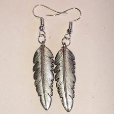 Silver Tone Boho Feather Earrings