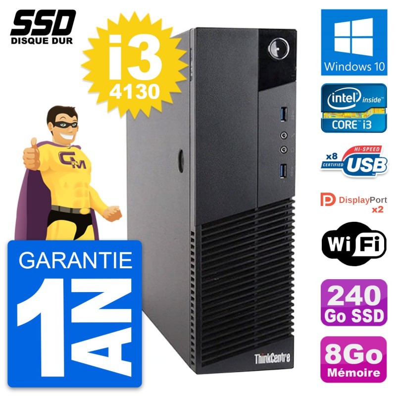 PC Lenovo ThinkCentre M83 SFF Intel i3-4130 RAM 8Go SSD 240Go Windows 10 Wifi