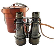 Style Engraved Brass Marine Spyglass   Nautical Binocular with Leather Case