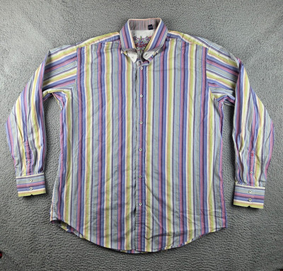 Robert Graham Shirt Mens 2XLT Blue Green Striped Classic Fit
