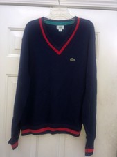 VTG LACOSTE V NECK 100% ORLON ACRYLIC MENS SWEATER SIZE L MADE IN USA