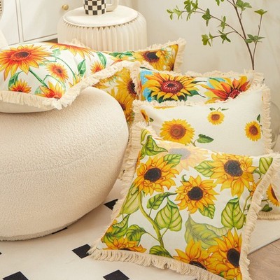 18'' Kissen Sonnenblume Baumwolle Leinen Wurf Kissenbezug Kissenbezug Home Decor
