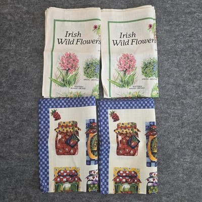 VTG 2 Pairs Ulster Weavers Irish Linen Tea Towels Wild Flowers Jam Jars Kitchen