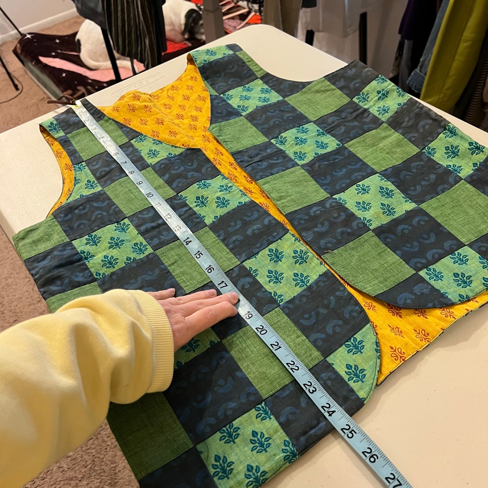 Handmade Cotton Arch Green Square Patchwork Open … - image 7