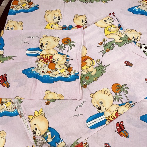 Baby Duvet Cover +Flat Sheet +Sham  Set Bears Unisex 54"x39" Pink Backdrop
