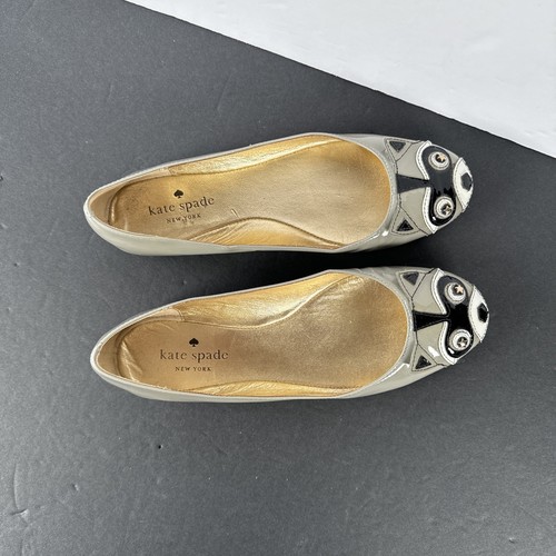 Kate Spade New York Raccoon Flats Size 6 M Grey Shoes With Raccoon Fac On Toes - Picture 6 of 17