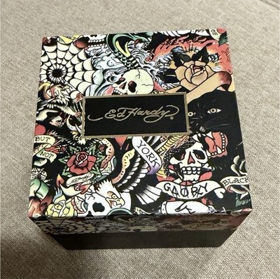 Ed Hardy Skull Analog Quartz Wristwatch Black/Green Rubber Strap w/ Box
