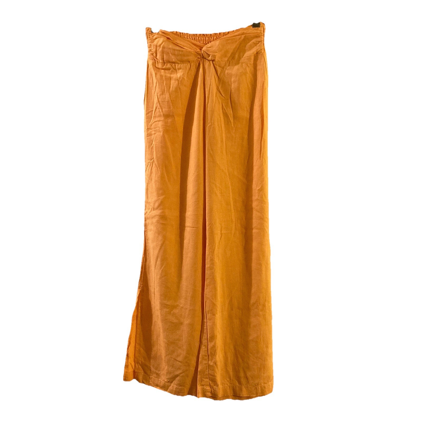 BANJARA | Women's Linen Pants Small Tangerine Twist Front Wide Leg Elastic Waist