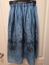 Vintage Style Blue Crinkle Midi Skirt Handmade Artisan Boho Fairy Cottagecore XS