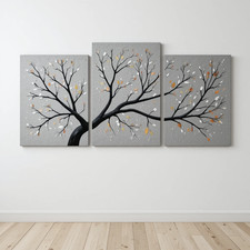 Quadro Dipinto a Mano su 3 Tele Materiche Albero Arte Moderna Decorazione Parete