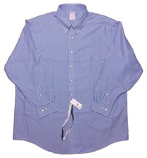 BROOKS BROTHERS Long Sleeve Dress Shirt Blue Striped Non Iron 18 Collar 34/35