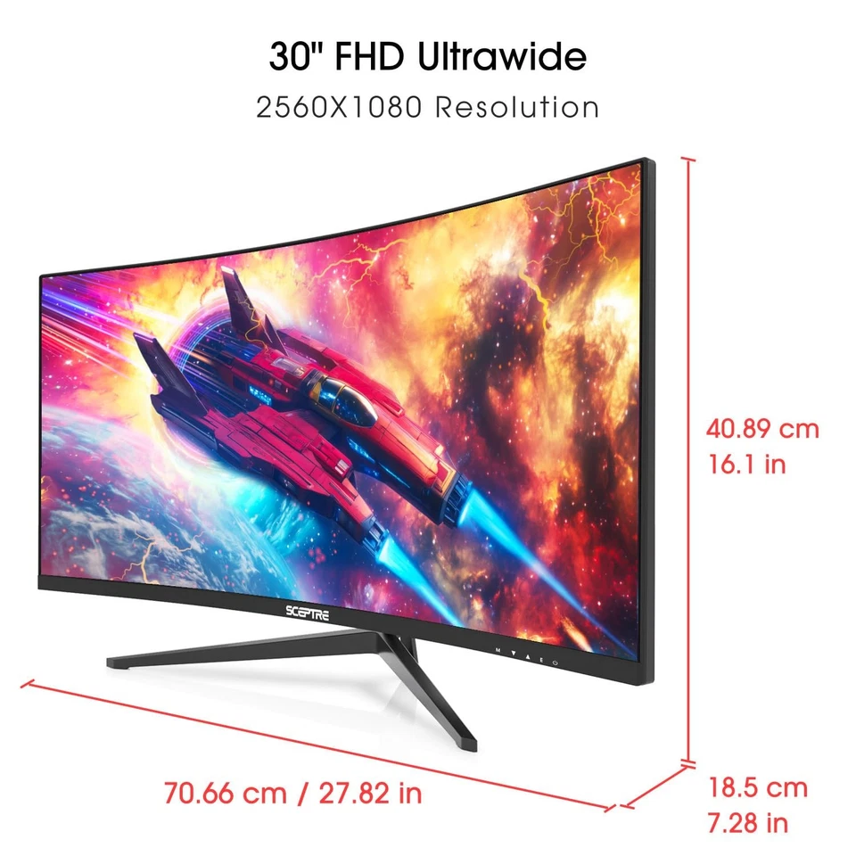 New Curved 30-inch Gaming Monitor 200+Hz Build-in Speakers 2560 x 1080p HDMI ... - Image 2 of 4