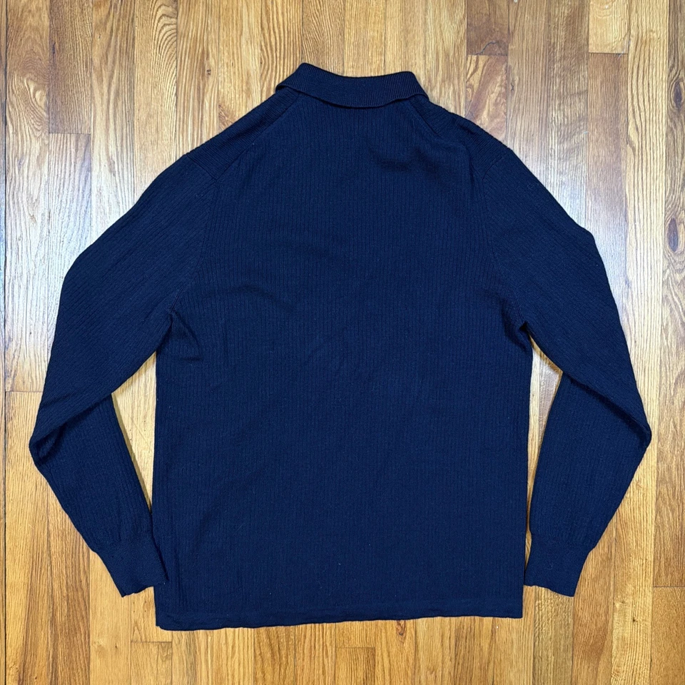 Suéter Polo Vintage Años 90 J Crew Lana Merino Para Hombres XL Alto Clásico Acanalado Azul Foto 2 de 4