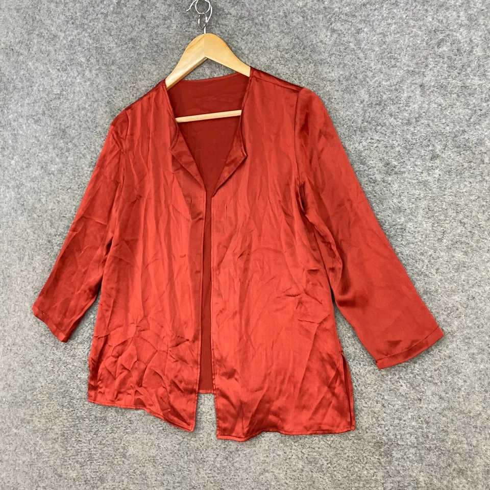 Cárdigan COS Top Mujer Pequeño Marrón Seda Satinado Frente Abierto Manga 3/4 21601 Foto 2 de 4