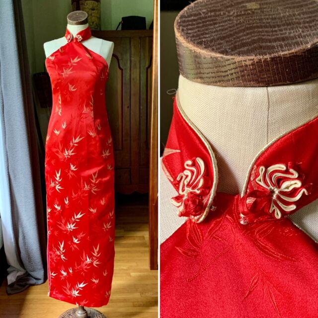 VINTAGE Asian Red Dress China Doll Cheongsam XS/S