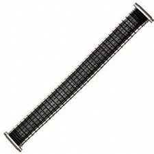 Mens 16-19mm Black Silver Twist O Flex Romunda Metal Expansion Watch Band Strap