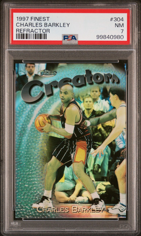 CHARLES BARKLEY 1997 TOPPS FINEST REFRACTOR PARALLEL /1090 ROCKETS PSA 7 POP 2