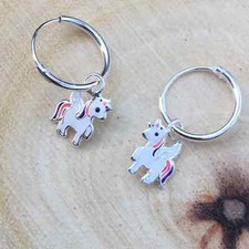 Girls Sterling Silver Unicorn Epoxy Earrings