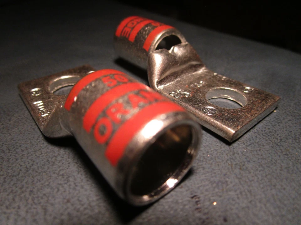(2) Color-Keyed®3/0 AWG Wire 3/8" Bolt Size Orange Barrel Copper One-Hole Lug - Image 2 of 2