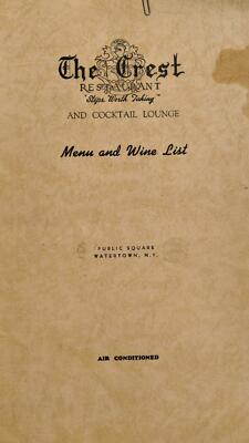 1940's The Crest Restaurant Steps Worth Taking Menu Watertown New York