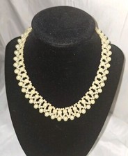 Victorian Style Seed Beaded Necklace Cream Beads Choker 16"