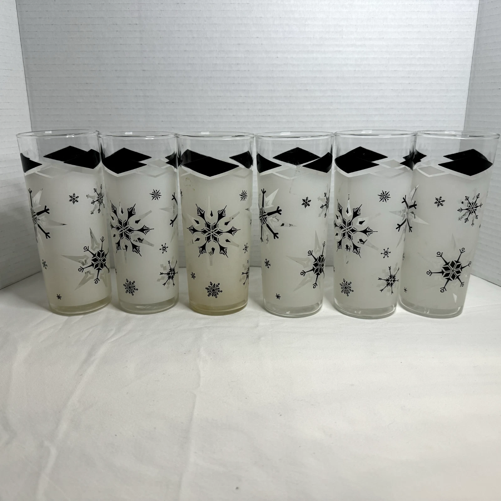 Vintage MCM Atomic Star Snowflake Retro Glasses Hi Ball Tumblers