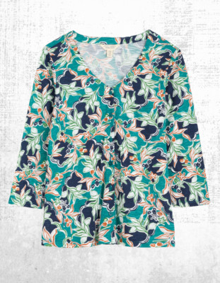 Women s Seasalt Jersey Top 3/4 Sleeve Glass V-neck Teal Citrus Bay (Defect)