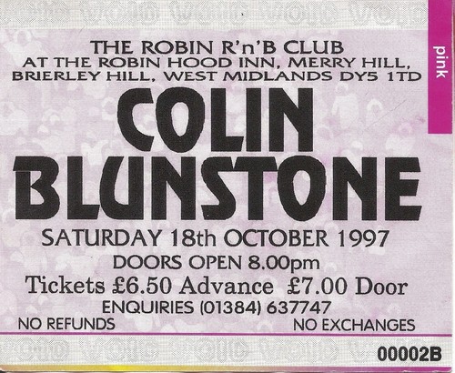 COLIN BLUNSTONE (Zombies) Robin Hood Club 1997 Used Ticket Stub 2b