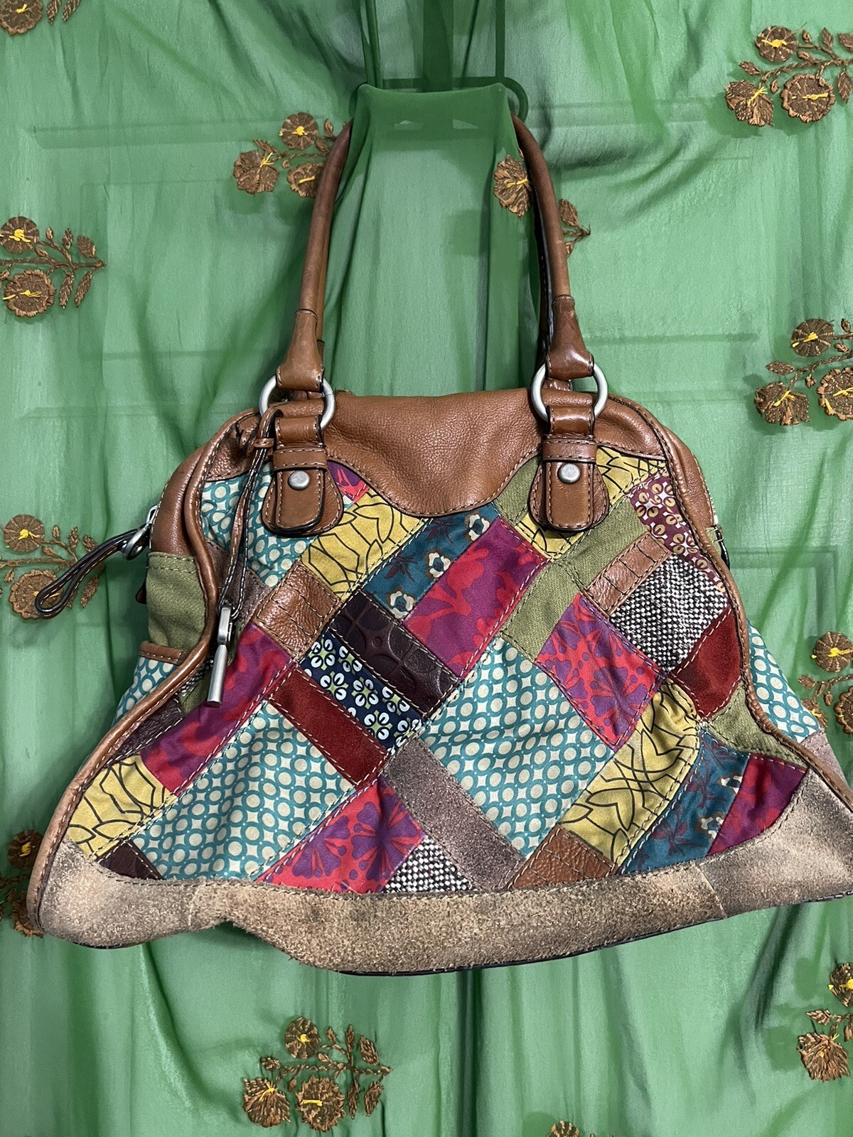Fossil Colored Leather Patchwork Handbag with Ins… - image 1