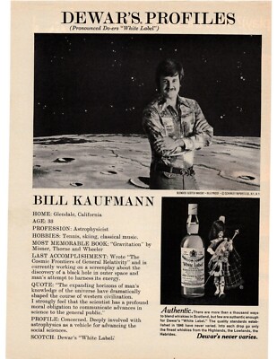 1976 Bill Kaufmann ''Dewar's Never Varies'' White Label Scotch Whisky Print Ad