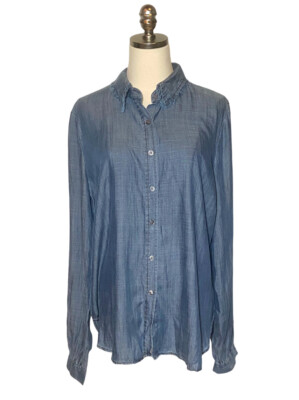 Current Air Los Angeles Chambray Denim Button Down Women s L Collared
