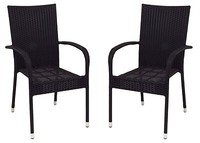 2X Wicker Stapelstuhl Schwarz Gartenstuhl Terrassenstuhl Gartensessel Stapelbar