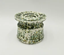 Vtg Mid Century Modern Candle Holder Green Speckled Glazed Pottery 5.5"