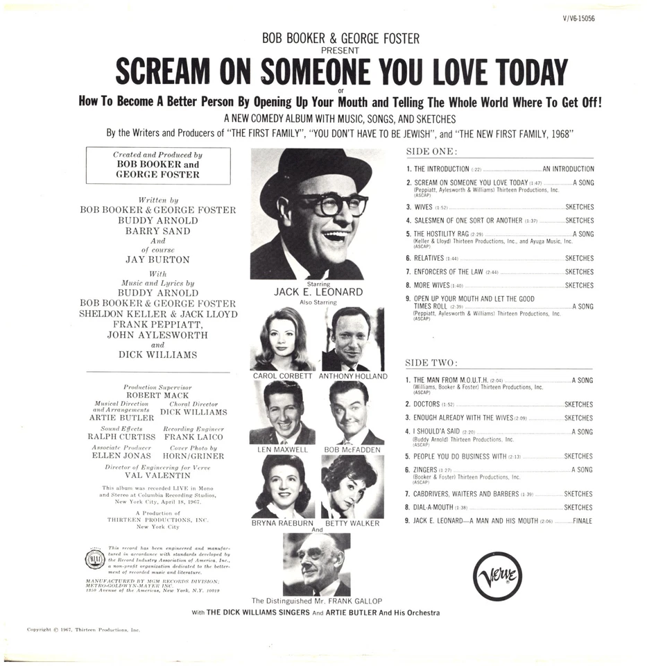 JACK E. LEONARD Scream On Someone 1967 Bob Booker VERVE STEREO LP VINYL RECORD - Image 4 of 4